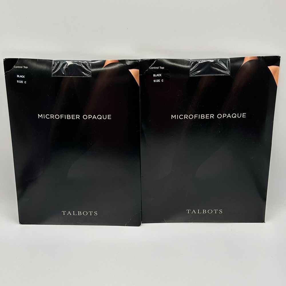 Talbots 2 Pack Microfiber Opaque Control Top Tights Black Pantyhose Size C NWT